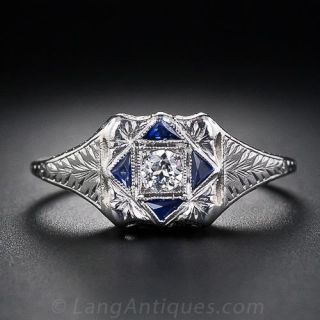Petite Platinum and Diamond Art Deco Ring