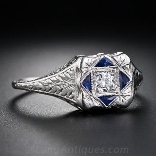Petite Platinum and Diamond Art Deco Ring