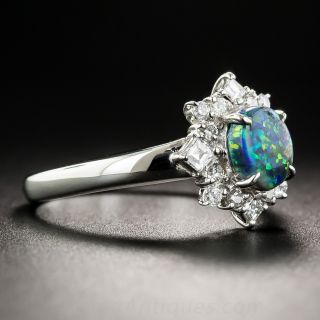 Petite Platinum Black Opal and Diamond Estate Ring