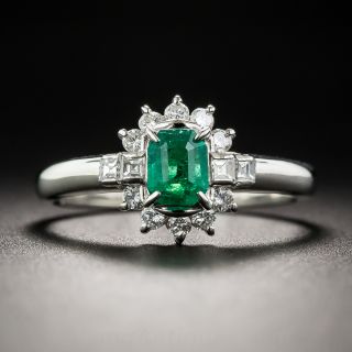 Petite Platinum Emerald and Diamond Estate Ring