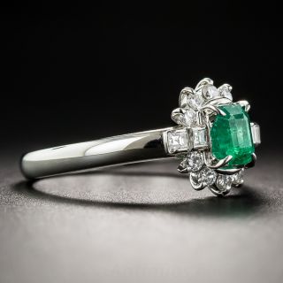 Petite Platinum Emerald and Diamond Estate Ring