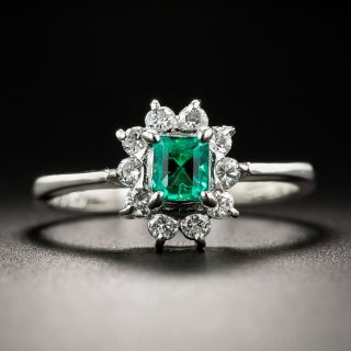 Petite Platinum Emerald and Diamond Estate Ring