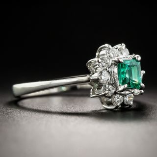 Petite Platinum Emerald and Diamond Estate Ring