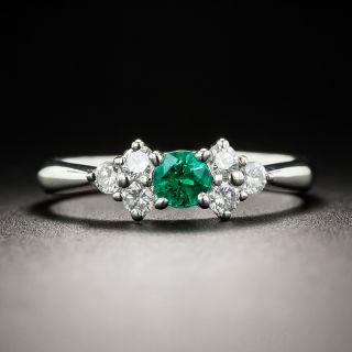 Petite Platinum Emerald and Diamond Estate Ring