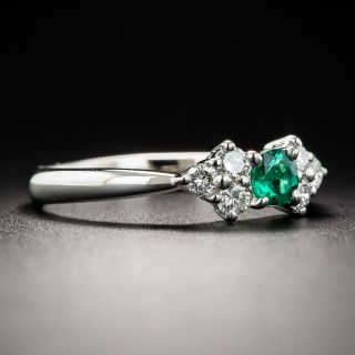 Petite Platinum Emerald and Diamond Estate Ring