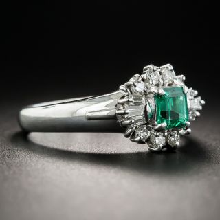 Petite Platinum Emerald and Diamond Ring