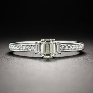 Petite Platinum Emerald-Cut Diamond Ring .54 Carats Total