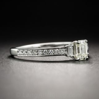Petite Platinum Emerald-Cut Diamond Ring .54 Carats Total