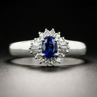 Petite Platinum Sapphire and Diamond Estate Ring