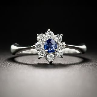 Petite Platinum Sapphire and Diamond Flower Ring