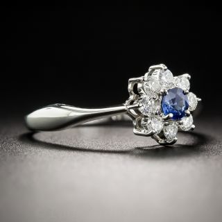 Petite Platinum Sapphire and Diamond Flower Ring
