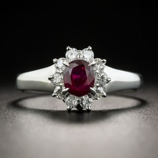 Petite Ruby and Diamond Cluster Ring - 1