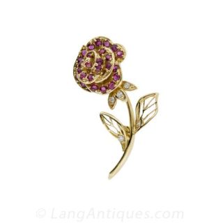 Petite Ruby and Diamond Rose Pin