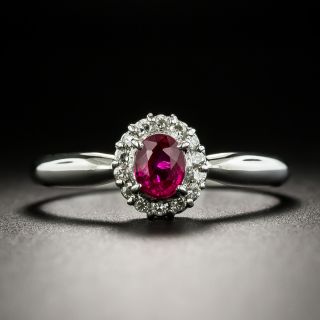 Petite Ruby and Diamond Halo Ring - 1