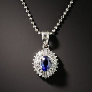 Petite Sapphire Platinum Diamond Drop Necklace - 2