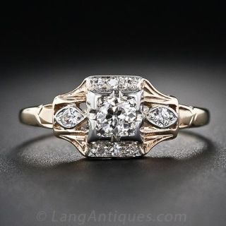 Petite Two-Tone Art Deco Diamond Engagement Ring