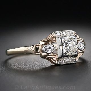 Petite Two-Tone Art Deco Diamond Engagement Ring