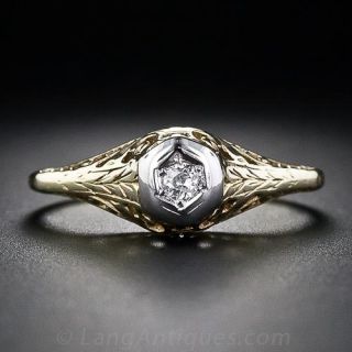 Petite Two-Tone Diamond Engagement Ring