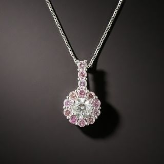 Pink And White Diamond Drop Necklace - 1