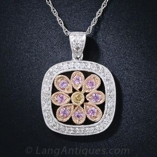 Pink and White Diamond Flower Pendant