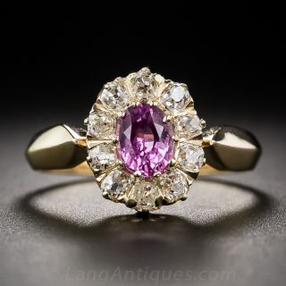 Pink Sapphire and Diamond Antique Halo Ring 
