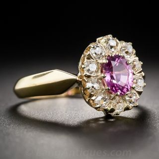 Pink Sapphire and Diamond Antique Halo Ring 