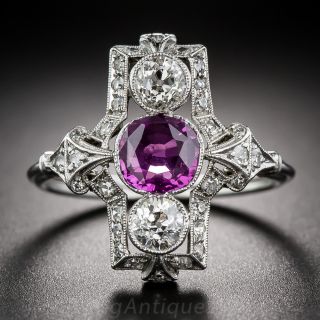 Pink Sapphire and Diamond Art Deco Dinner Ring in Platinum - 1