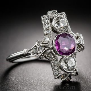 Pink Sapphire and Diamond Art Deco Dinner Ring in Platinum