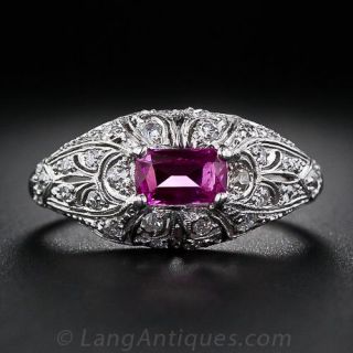 Pink Sapphire and Diamond  Edwardian Ring