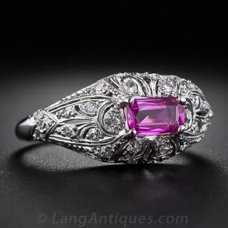 Pink Sapphire and Diamond  Edwardian Ring