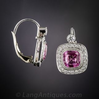 Pink Sapphire and Diamond Halo Style Earrings