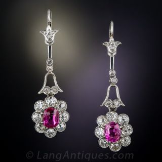 Pink Sapphire, Platinum and Diamond Earrings