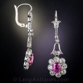 Pink Sapphire, Platinum and Diamond Earrings
