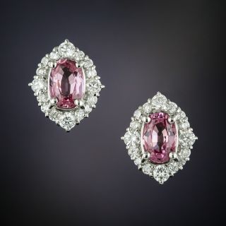 Pink Sapphire Platinum Diamond Earrings - 1