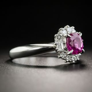 Pink Sapphire Platinum Diamond Halo Ring