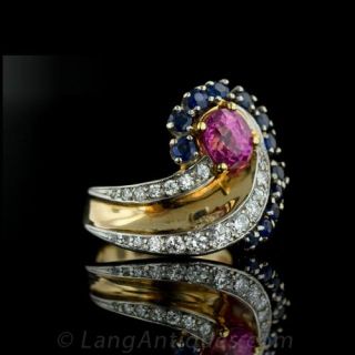 Pink Sapphire Ring with Sapphires and Diamonds