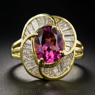 Pink Tourmaline and Baguette Diamond Ring