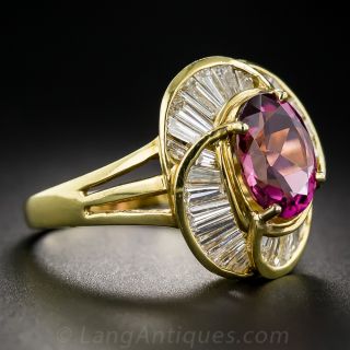 Pink Tourmaline and Baguette Diamond Ring