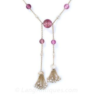Pink Tourmaline and Pearl Tassel Necklace
