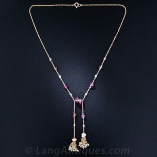 Pink Tourmaline and Pearl Tassel Necklace