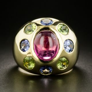 Pink Tourmaline, Peridot and Tanzanite Bombe Ring - 3