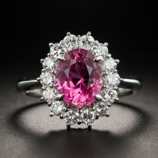 Pink Tourmaline Platinum Diamond Halo Ring - 1