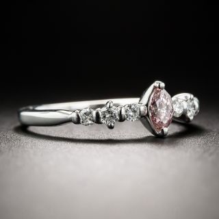 0.22 Carat Natural Fancy Orangy Pink Marquise Diamond Ring GIA