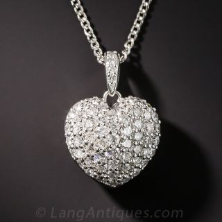 Platinum 1.03 Carat Pave Diamond Heart Pendant 