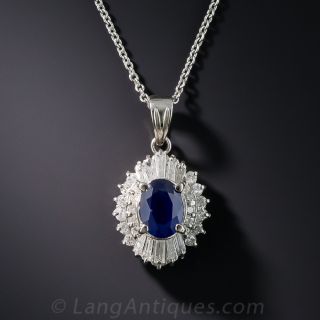 Platinum 1.03 Carat Sapphire and Diamond Drop