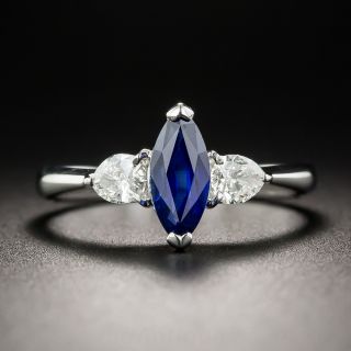 Platinum 1.04 Carat Marquise Sapphire and Diamond Ring
