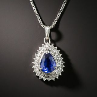 Platinum 1.04 Ct. Pear Shape Sapphire Diamond Drop - 1