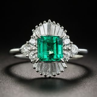 Platinum 1.06 Carat Emerald and Baguette Diamond Ring