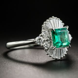 Platinum 1.06 Carat Emerald and Baguette Diamond Ring
