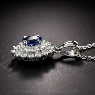 Platinum 1.47 Carat Sapphire and  Diamond Pendant Necklace